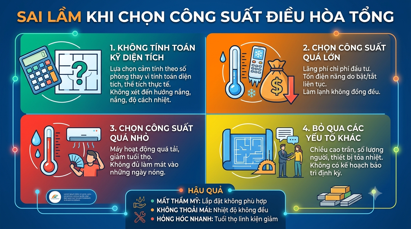 Sai lầm khi chọn công suất điều hòa tổng